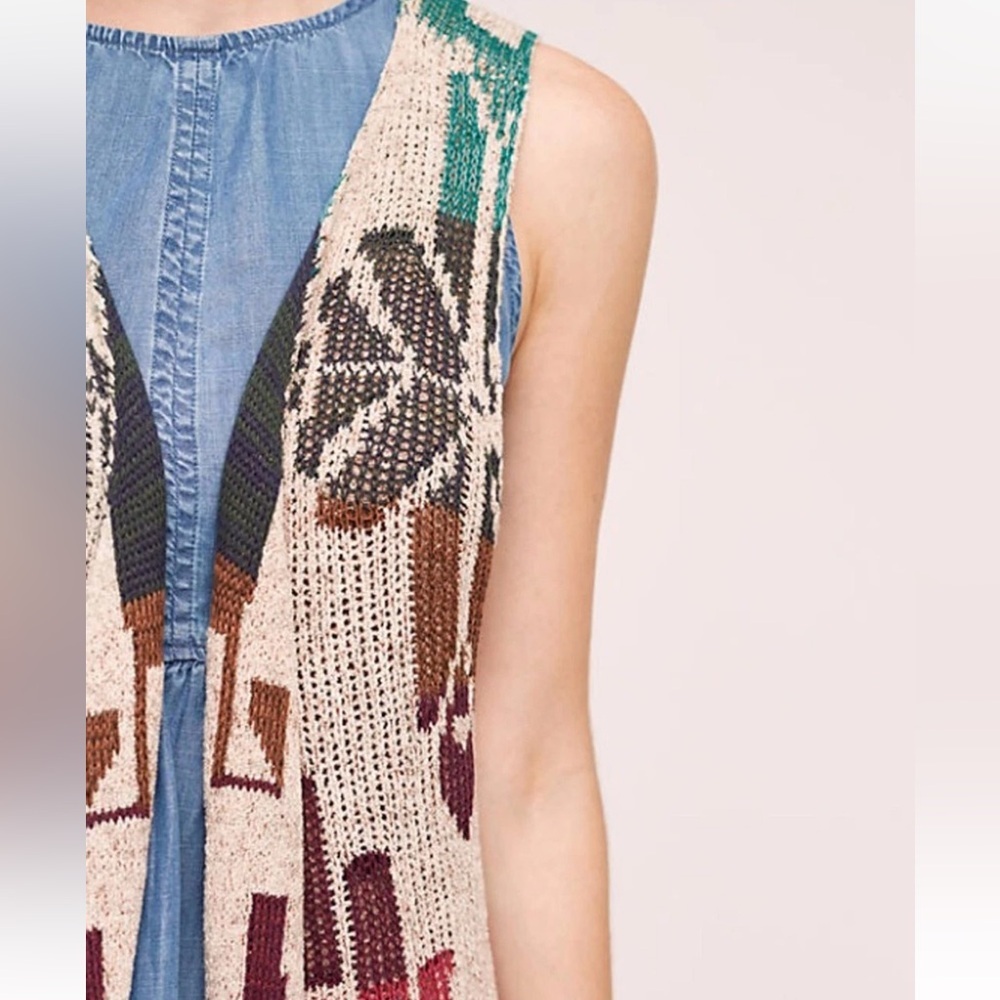 Anthropologie Cecilia Prado Open Front Long Sweater Vest Cardigan M Boho knit - Picture 4 of 16